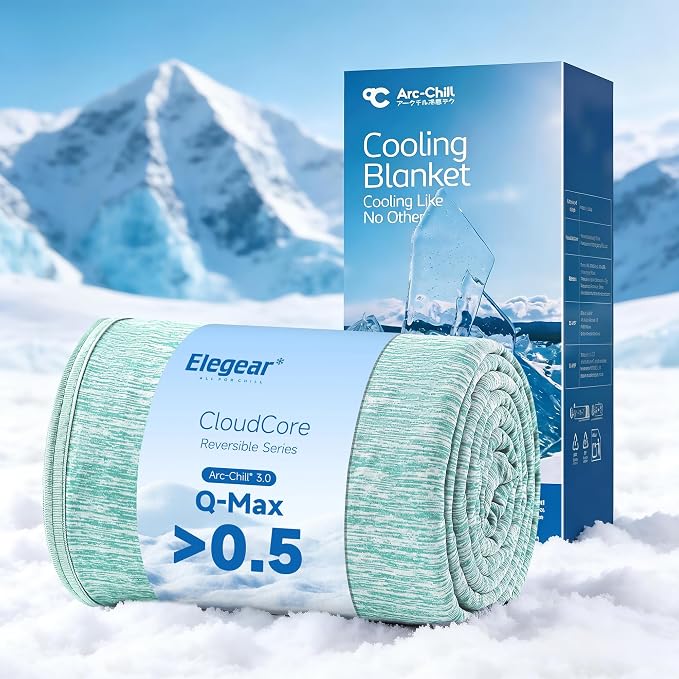 Elegear Arc-Chill 3.0 Cooling Blanket for Hot Sleepers, Twin Size, Green | Q-Max>0.5 Cooling Fabric, Absorbs Heat to Keep Body Cool, Breathable Summer Blankets for Night Sweats & Menopause, 59"x79"