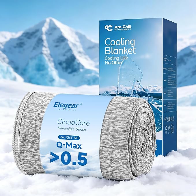 Elegear Arc-Chill 3.0 Cooling Blankets for Hot Sleepers, Throw Size, Grey | Q-Max>0.5 Cooling Fabric, Absorbs Heat to Keep Body Cool, Breathable Summer Blankets for Night Sweats & Menopause, 51"x67"