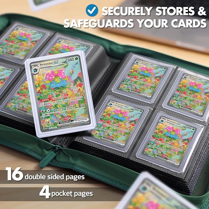 FunGuys Toploader Binder – 4 Pocket Trading Card Binder for 128 Top Loaders, Pokemon Card Binder, MTG, Yugioh, Sports Cards, TCG Storage Album, Zipper Card Collector Folder