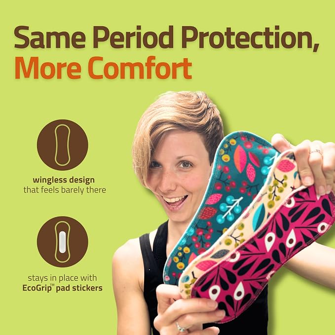 Wingless Reusable Period Pads with Adhesive Sticker for Light Flow (S+M, 6-Pack) – High-Temp Washable Organic Cotton Cloth Pads for Women – Stay-Put & Comfortable Reusable Napkins – Made in EU