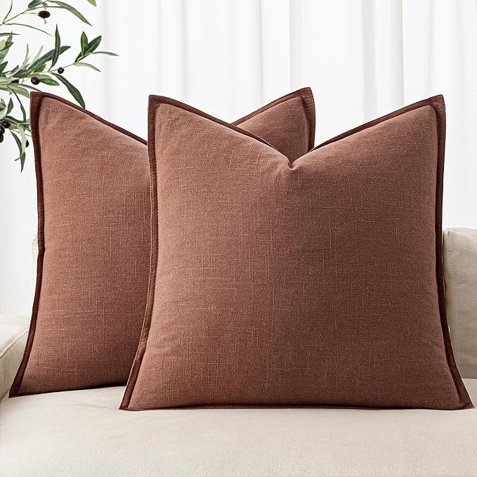 MIULEE Decorative Linen Pillow Covers 18x18 Inch Rust Red | Boho Farmhouse Fall Autumn Couch Throw Pillows for Bed, Pack of 2 Accent Modern Pillowcases, Sofa Livingroom Home Decor