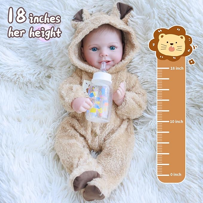 Realistic Reborn Baby Dolls - 18 Inch Lifelike Newborn Baby Doll Girl Real Life Baby Dolls Soft Full Silicone Body Gift Toy for Kids Age 3+