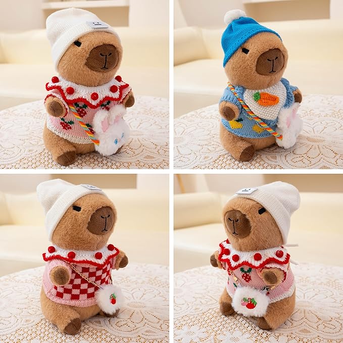 Capybara Plush with 10 Pcs Clothes & Accessories,Christmas Stuffed Animals, 10.2 in Cute Capybara Plush Toys,Birthday Gifts&Dress Up Cute Plushies for Boys/Girls (Spring-C)