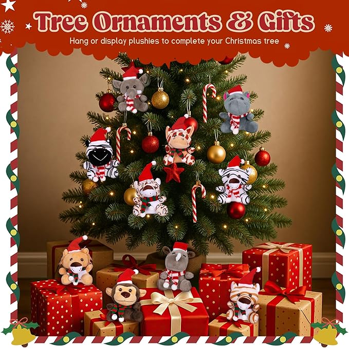 Arrozon 10 Pcs Christmas Small Stuffed Animals Bulk, 6 Inch Mini Plush Toys Stocking Stuffers for Kids, Party Favors, Goodie Bags