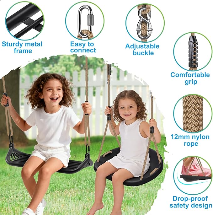 Dolibest Heavy Duty Swing Set Brackets – Complete Kit with 2 A-Frame Brackets, 4 Swing Leveling Base Brackets, 2 Swing Seats & 4 Swing Hangers for DIY Playground Equipment