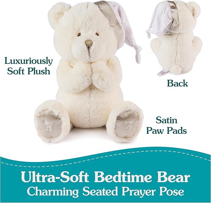 GUND Animated Goodnight Prayer Bear, Spiritual Plush Teddy Bear, Sensory Toy Stuffed Animal for Ages 0 and Up, Cream, 11"
