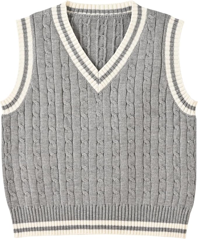 Women's Sweater Vest,Y2K Sleeveless Pattern Preppy Style Knitted Crop Tank Top for Girl