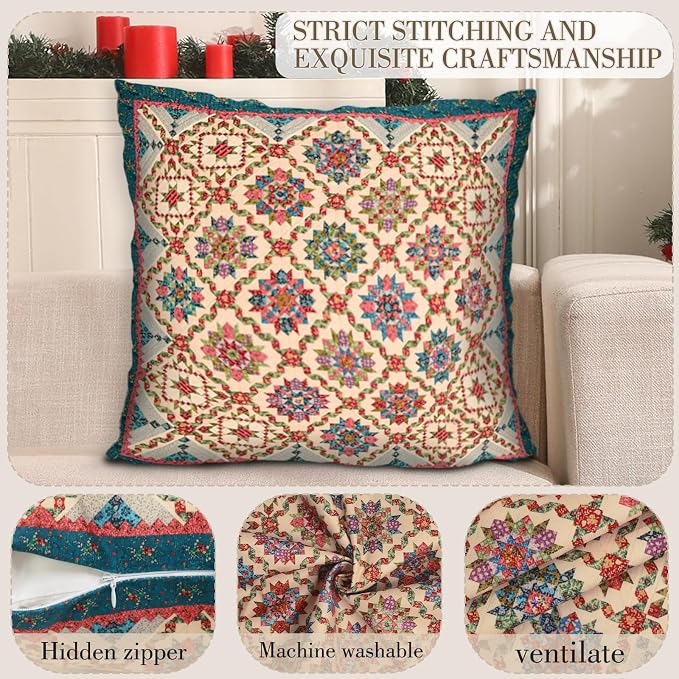 Boho Throw Pillow Covers 20x20 inch Set of 2,Boho Vintage Carpet Pattern Antique Ethnic Decor Double Sided Pattern Cushion Cover Soft Pillow Case Living Sofa Room Bed Square Pillow Cover