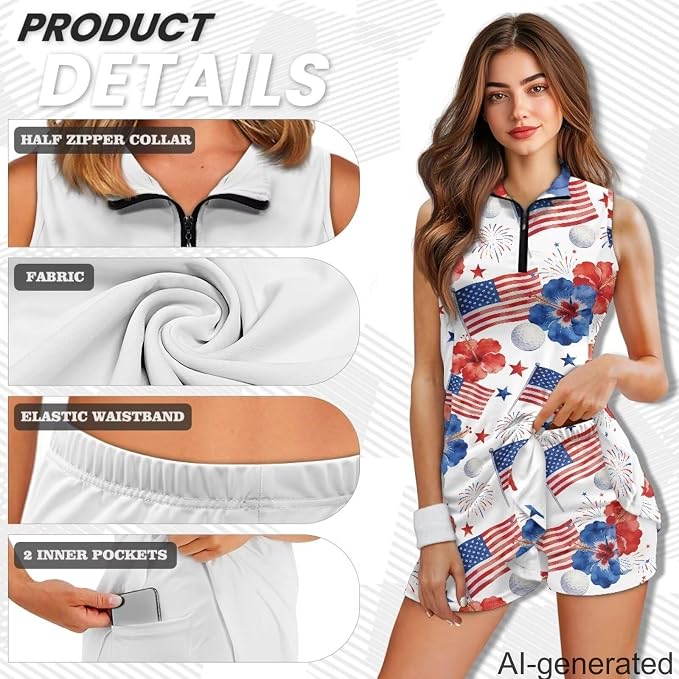 Golf Dress Tennis Dresses for Women with Built in Shorts and Pockets Sleeveless Athletic Dress Workout Dress