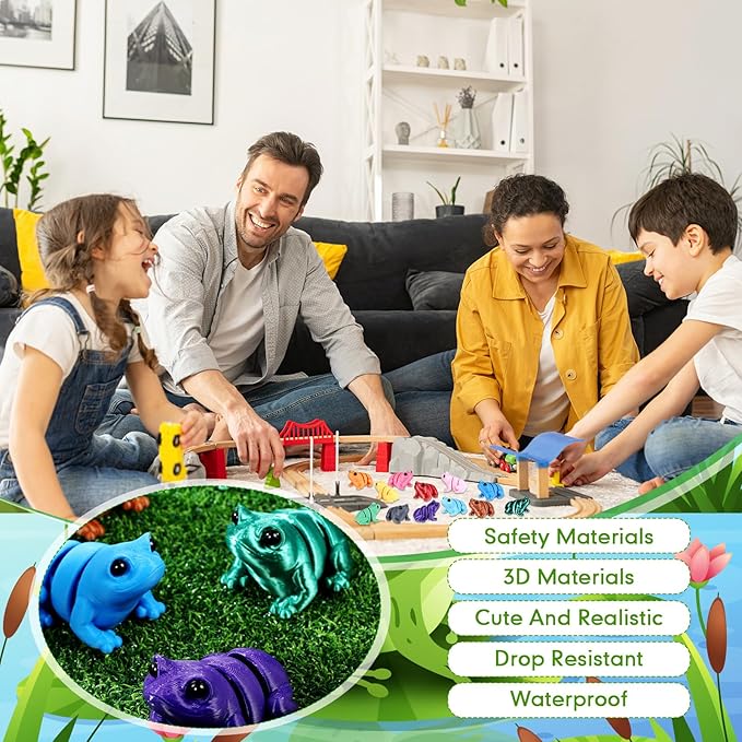 Honoson 12 Pcs 3D Printed Fidget Toy 3D Printed Cute Frog Small Animal Toy Flexible Cute Articulating Pet Stress Relief Fidget Toys for Play and Display(5cm)