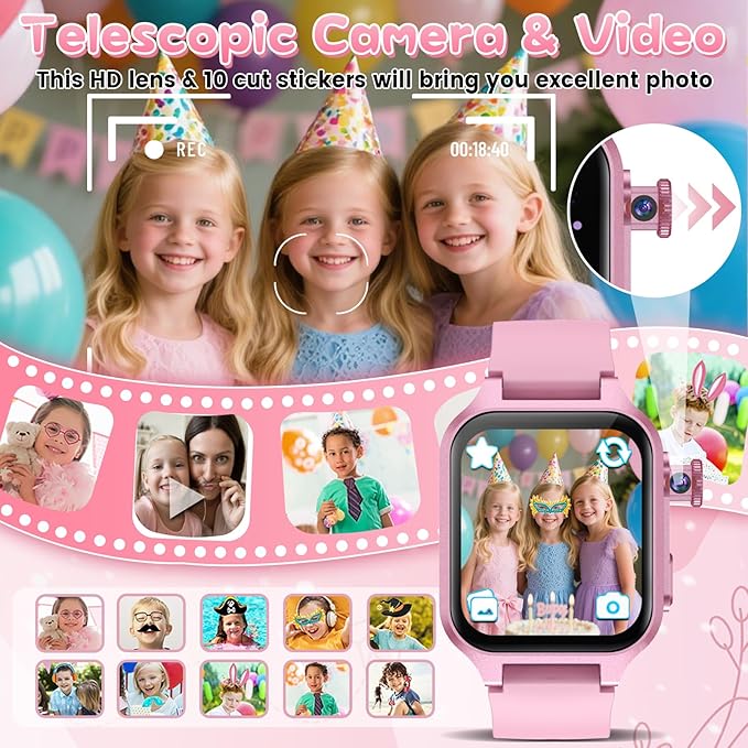 Smart Game Watch for Kids with 32 Games, Telescopic Camera, Pedometer, Alarm, Video, Music, Auidobook, Learn Card, Parental Control, Kids Wrist Watch for Ages 4-12 Girls Boys Chrismars Birthday Gifts