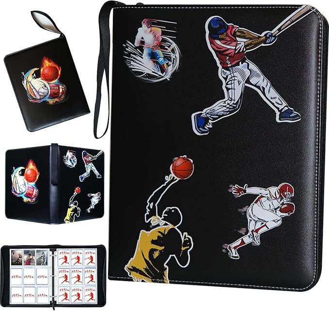 Large Capacity Sports Card Binder with Zipper, 9 Pocket, Fits 900 Cards, Waterproof, Durable PU Leather Exterior