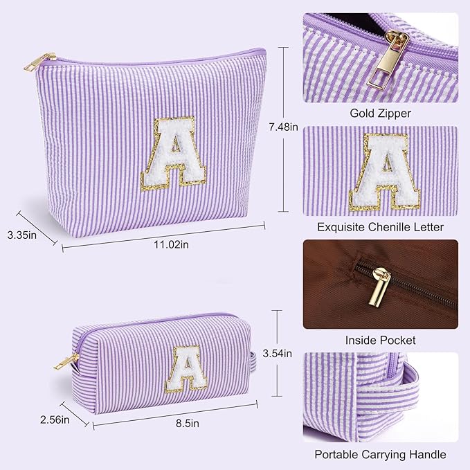 YOOLIFE Travel Makeup Bag Organizer - Small, Initial, Teen Girl Gift for Travel or Birthday