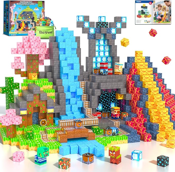 Magnetic Blocks 100 PCS Building Toys for Ages 4-8 9-12 3-5 Forest & Mine Theme Magnet Building Cubes STEM Sensory Toys for Kids Ages 3 4 5 6 7 8 9 10 11 12 Year Old Boys Girls Birthday Gifts