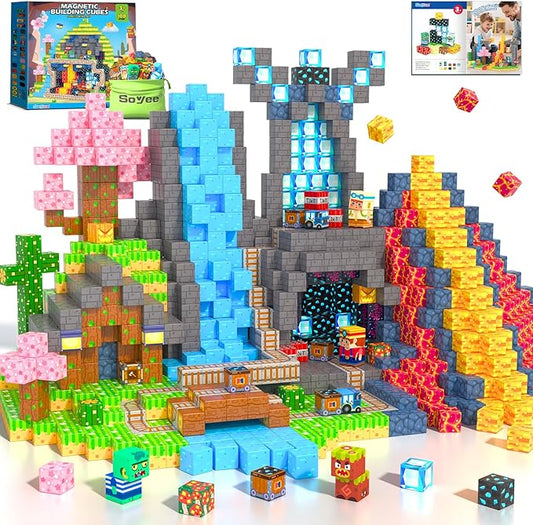 Magnetic Blocks 100 PCS Building Toys for Ages 4-8 9-12 3-5 Forest & Mine Theme Magnet Building Cubes STEM Sensory Toys for Kids Ages 3 4 5 6 7 8 9 10 11 12 Year Old Boys Girls Birthday Gifts