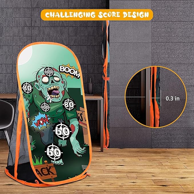 RONSTONE Shooting Practice Target Compatible with Nerf Gun for Boys Girls, Toy Foam Blaster Shooting Targets for Kids Indoor Outdoor, Zombie Shooting Target with Storage Net