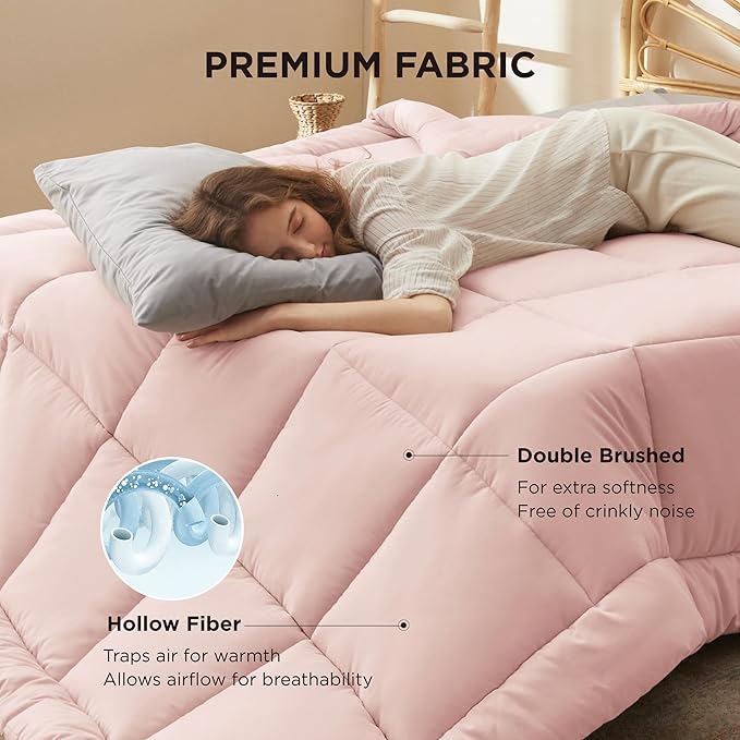 Bedsure Comforter Duvet Insert - Quilted Comforters Queen Size, All Season Duvet, GentleSoft Down Alternative Bedding, with 8 Tabs, Gifts for Women/Men, Pink, Queen 88 x 88 Inches
