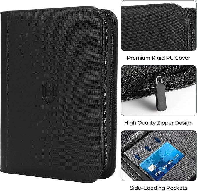 Card Binder 12 Pocket with Zipper, 816 Pockets Trading Card Holder Book, Premium PU Cover Zip Folder Binder, Side Loading Carrying Case Binder Album for TCG, MTG, Sports Cards, Game Cards