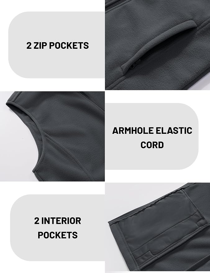 MAGCOMSEN Women's Fleece Vest Outerwear Sleeveless Lightweight Zip Jackets Warm Soft Vests with Zipper Pockets