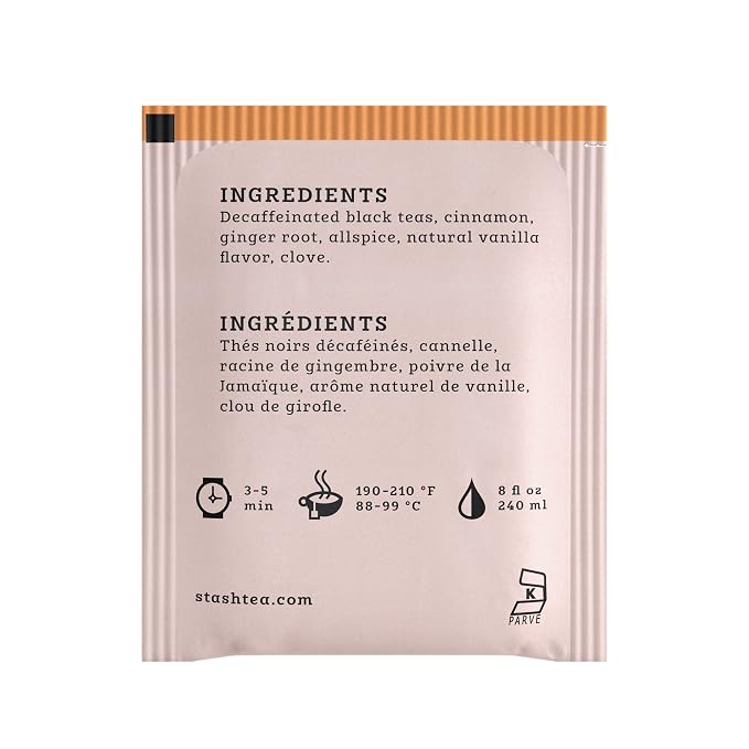 Stash Tea Decaf Vanilla Chai Black Tea, Box of 100 Tea Bags
