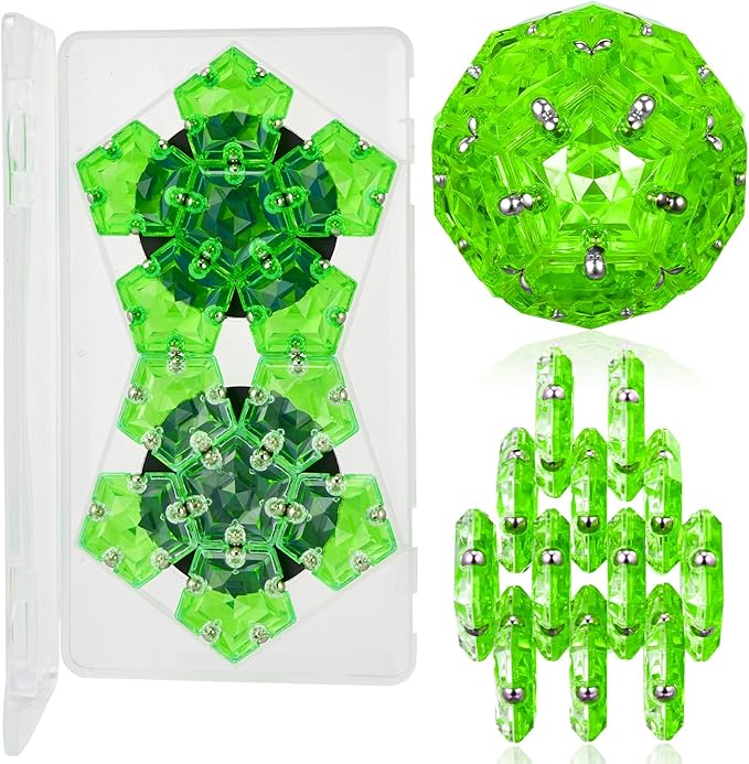 LAFFTRAK Magnetic Fidget Sphere Magnet Toys - Crystal Bright Green - Magnets Sensory Toys - 12 Piece Set - Creativity Beyond Imagination, Inspirational, Recreational, Fun Desk Toy for Adults