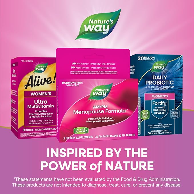 Nature's Way AM/PM Menopause Supplements for Women, Hot Flash Relief*, Night Sweats*, Restful Sleep*, Mood Swings*, Hormone-Free Formulas with Black Cohosh, Theanine, Valerian, 60 Tablets (Pack of 2)