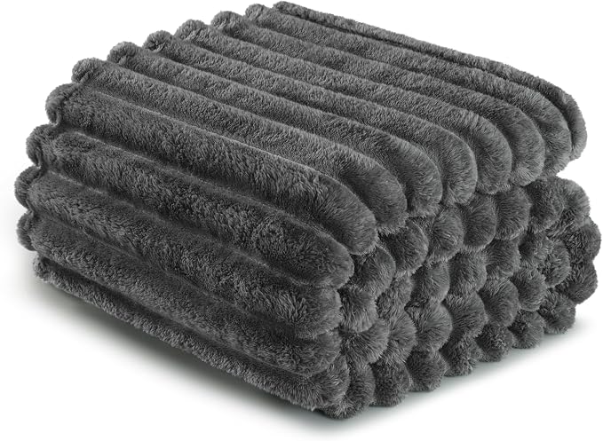 Exclusivo Mezcla Striped King Size Fleece Blanket for Bed, Couch, 90"x104" | Soft Breathable Cozy Bed Blankets, Lightweight Plush Fluffy Fuzzy Jacquard Decorative Blankets