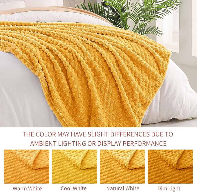 Exclusivo Mezcla 3D Fleece Twin Size Blanket for Bed, Mustard Yellow | Extra Soft Fuzzy Plush Lightweight Bed Blankets, Cozy Fluffy Decorative Blankets for All Seasons, 60x80 Inches