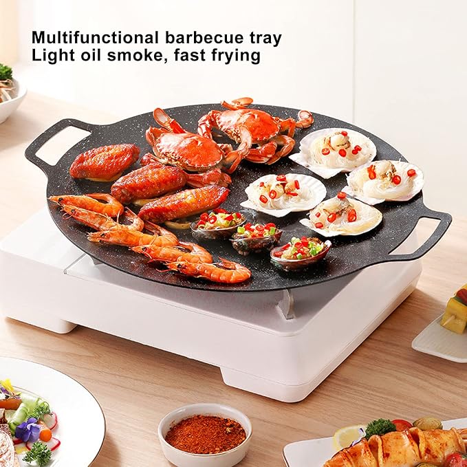 Korean Grill Pan,13inch Nonstick Round Griddle Grill Pan for Korean BBQ,Round BBQ Griddle with Handle,Multifunctional Stove Plate for Meats, Pancakes, Ribs