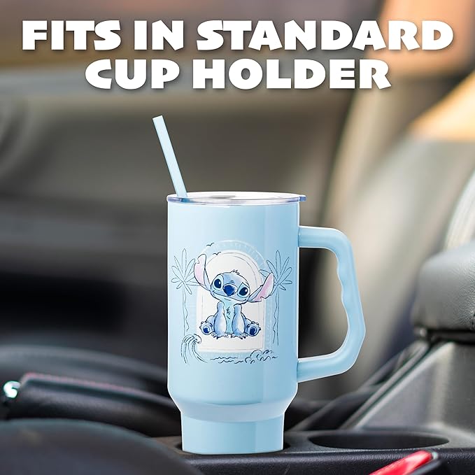 Silver Buffalo Disney Lilo & Stitch Minimalistic Design Ocean & Tropical Stainless Steel Tumbler with Handle and Straw, Fits in Standard Cup Holder, 40 Ounces (Pack of 12)