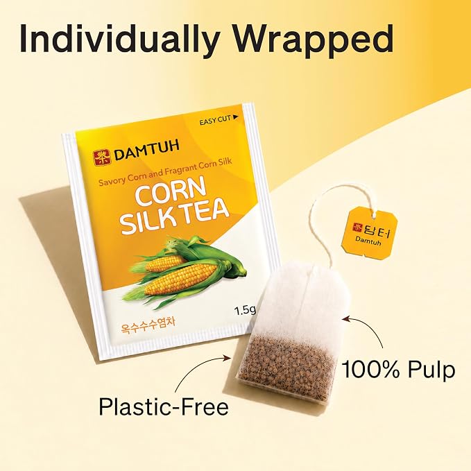 Damtuh Korean Corn Silk Tea, Corn Tea Bags, Caffeine-Free Herbal Tea, 50 Bags