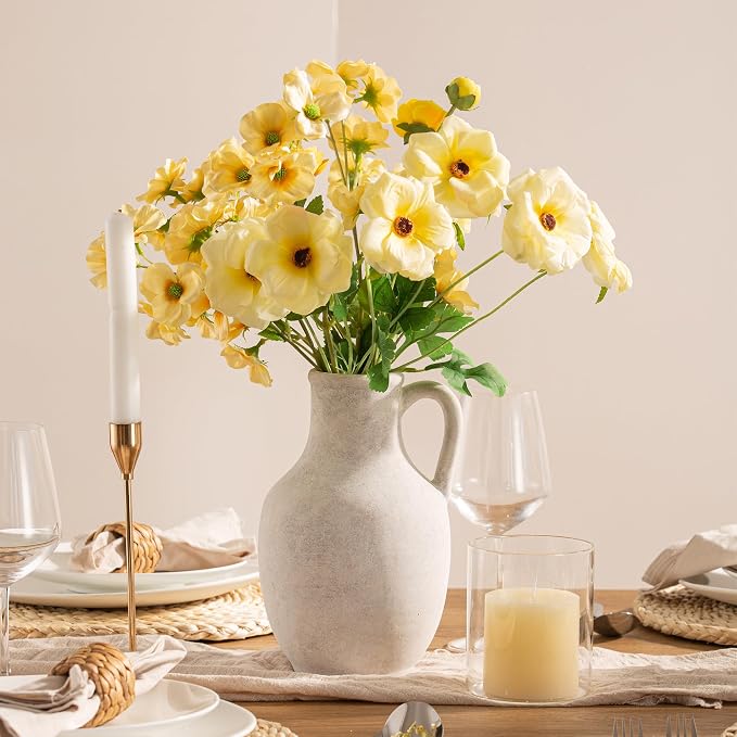 Vanselia Ceramic Flower Vase Home Table Decor Living Room Farmhouse 10 in | Large Tall White Rustic Decorative Flowers Vases Plant Modern Decoration for Kitchen Shelf Coffee Dining Centerpieces Desk