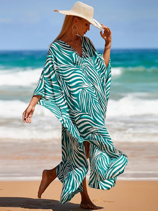 Venasha Womens Caftan Floral Print Kaftan Dress Short Sleeve Swimsuit Cover up Loungewear for Summer