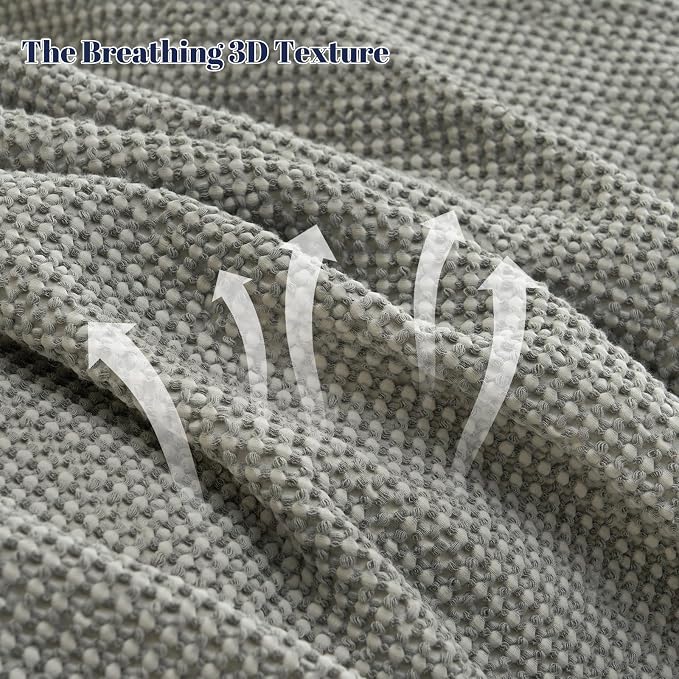 PHF Stone Washed 100% Cotton Waffle Blanket, Vintage Deep Honeycomb Texture, Breathable Thermal Blanket for Bed & Home Decor, All Season Layering - Queen, Frosted Grey