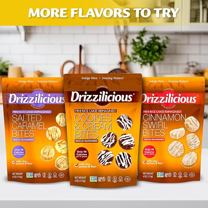 Drizzilicious Mini Flavored Rice Cakes French Toast - Rice Crisps, Healthy Snack for Adults and Kids, Vegan, Gluten Free Snack, Allergen Free, Only 90 Calories Per 21 Pieces - 4 oz (Pack of 1)