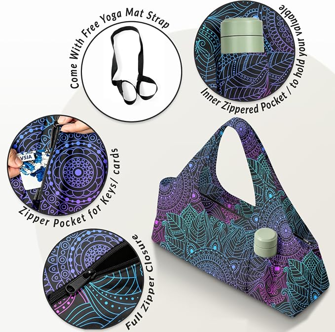 Women's Yoga Bag with Yoga Mat Carrier - Large Mat Pocket Fitness Tote for Pilates, Gym, Travel, Office & Beach