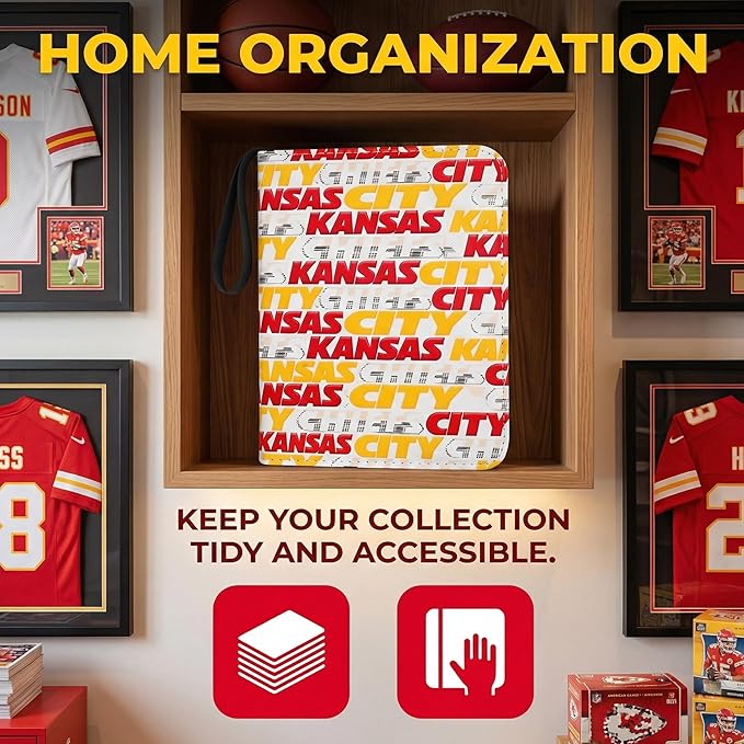 HBK Football Card Binder 400 Pockets Trading Card Holder 3-Ring Sports Album 50 Pages PU Leather Waterproof Case for Standard Cards Red Yellow