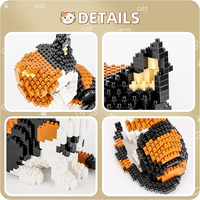 QLT QIAOLETONG Cat Mini Building Blocks Cute Animals Sets for Goodie Bags, 1300 PCS Micro Mini Building Toy DIY 3D Bricks Kit for Adults, Party Favors for Kids, Birthday Gift for Boys Girls