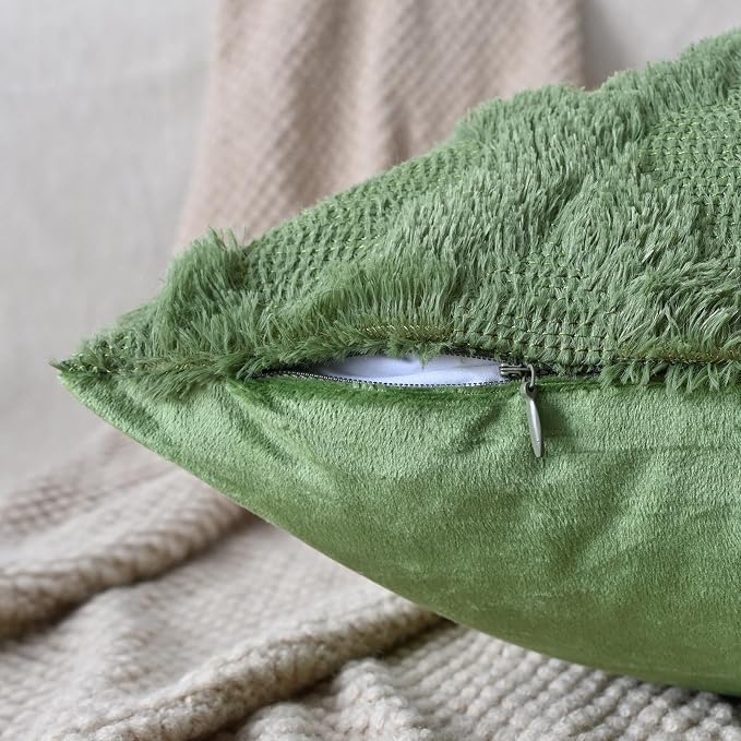 Set of 2 Soft Moroccan Throw Pillow Covers 20x20 Inch Plush Boho Decorative Pillow Cover Accent Cushion Case for Couch Sofa Bed, Olive Green