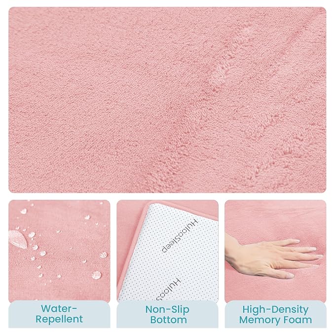Huloo Sleep Baby Play Mat for Floor,1.3" Thick Elasti-Foam 50"×50" Playpen Mat for Tummy Time,Water Repellent Soft Coral Velvet for Toddler,Infant,Kids,Non-Slip Backing Safe for Crawling(Pink)