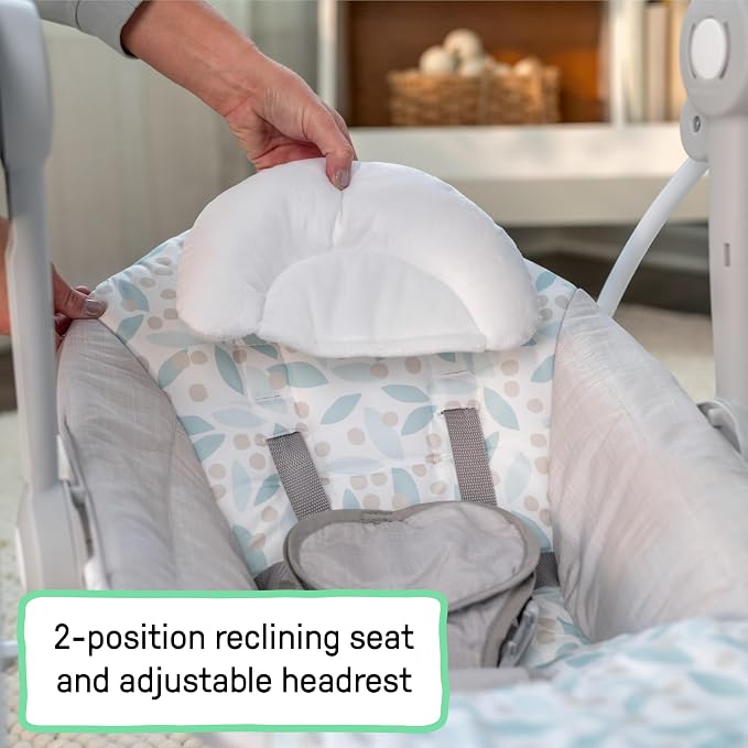 Ingenuity Comfort 2 Go Portable Swing - Endless Bloom - 6 Speeds - 10 Melodies - 2 Toys - 0-9M