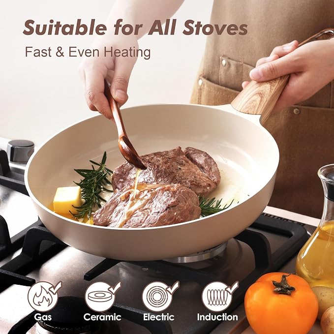SENSARTE 9.5inch Ceramic Nonstick Frying Pan Small Skillet, Taupe | Healthy Ceramic Coating Omelette Pan, Non-toxic Kitchen Cooking Chef's Pan, PFOA/PFAS/PTFE Free, Induction Compatible
