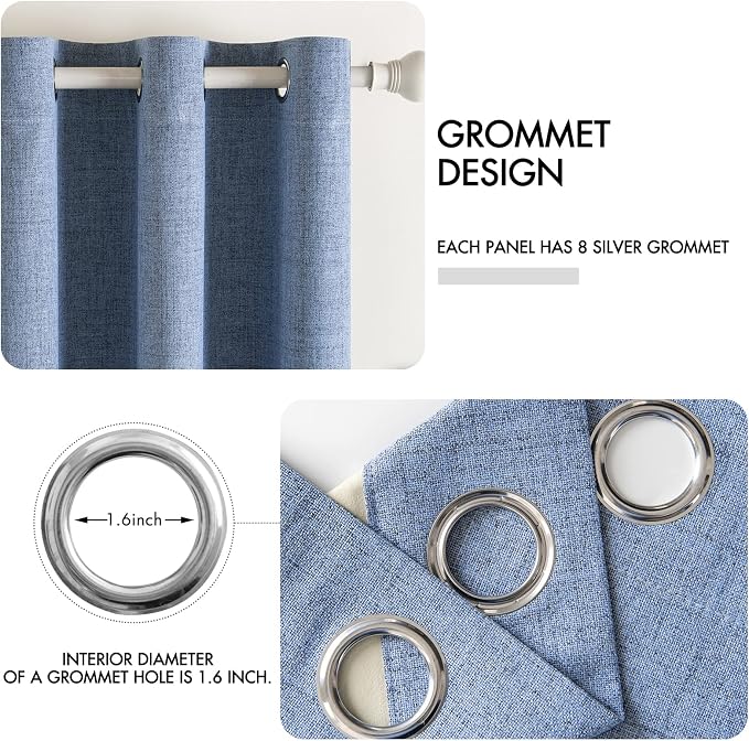 MIULEE Linen Texture Curtains for Bedroom Solid 100% Blackout Thermal Insulated Stone Blue Curtains Grommet Room Darkening Drapes for Living Room 52x108 Inch (2 Panels)