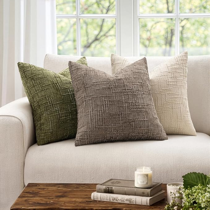 MIULEE Chenille Textured Throw Pillow Covers Taupe Grey 16x16 Set of 2 | Slubby Decorative Pillows, Fall Boho Farmhouse Home Decor, Modern Neutral Cushion Covers for Couch Sofa Bed Living Room