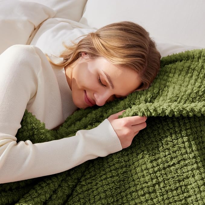 Whale Flotilla Soft Fleece Twin Size Bed Blanket, Olive | 60x80 Inch, Suitable for Bed, Fluffy Fuzzy Jacquard Blankets for All Season, Lightweight and Cozy
