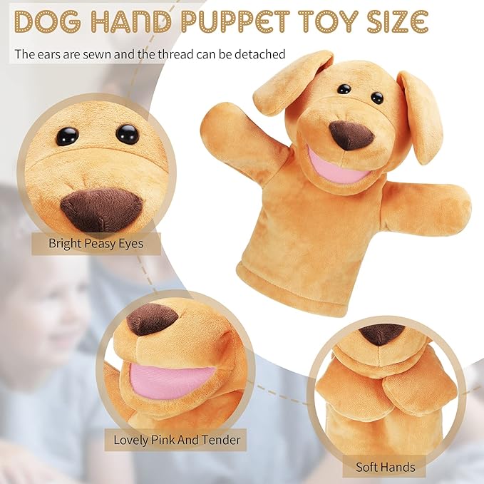 Zomiboo Hand Puppets Soft Animal Hand Plush Toy with Movable Mouth Imaginative Play Stocking Storytelling Interactive Toy(Dog)