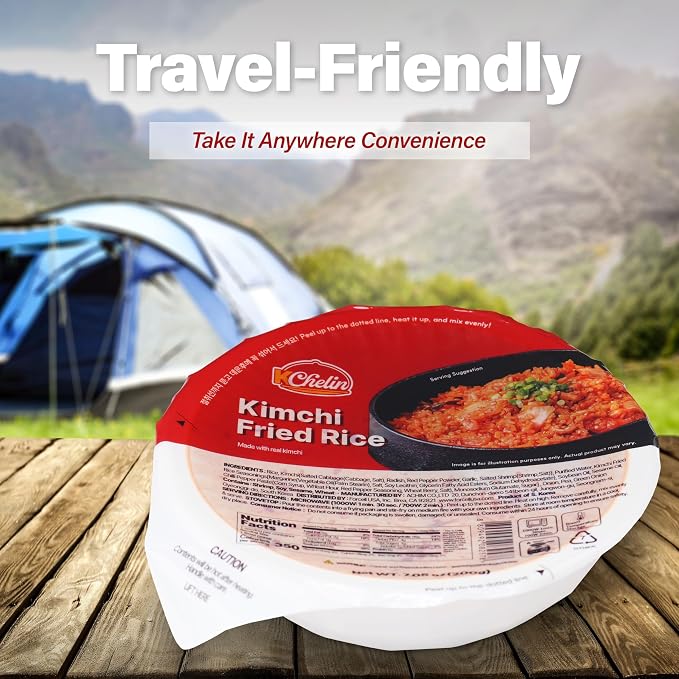 [KCHELIN] Microwaveable Korean Kimchi Fried Rice (Pack of 6), Korean Food, Instant, Quick & Delicious, Shelf- Stable, On-the-Go Meals, 7.05 oz per Bowl