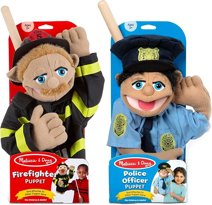Melissa & Doug Rescue Puppet Set - Police Officer and Firefighter