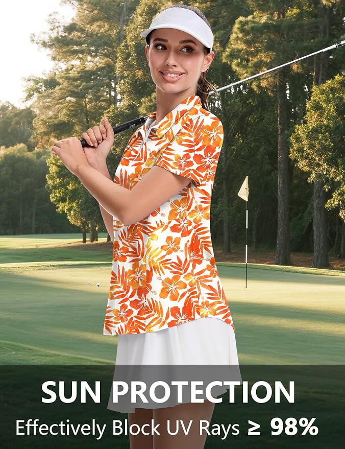 LOMON Womens Golf Polo Shirt Summer Short Sleeve Quarter Zip Outfit | Side-Pockets,Princess Seams,Cotton,Wrinkle Free,Moisture Wicking,Quick-Dry,Lightweight,Collared,for Tennis Workout