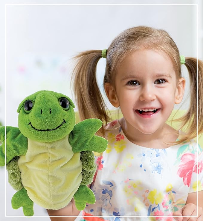 DolliBu Sea Turtle Hand Puppet - Super Soft Stuffed Animal Hand Puppets for Kids, Educational Hand Puppet Plush Toy for Kids and Adults, Ocean Life Animal Puppet for Teaching and Puppet Show - 10 Inch